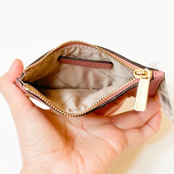 Michael Kors Jet Set Travel Top Zip Card Case Wallet Rose - Picture 6 of 9